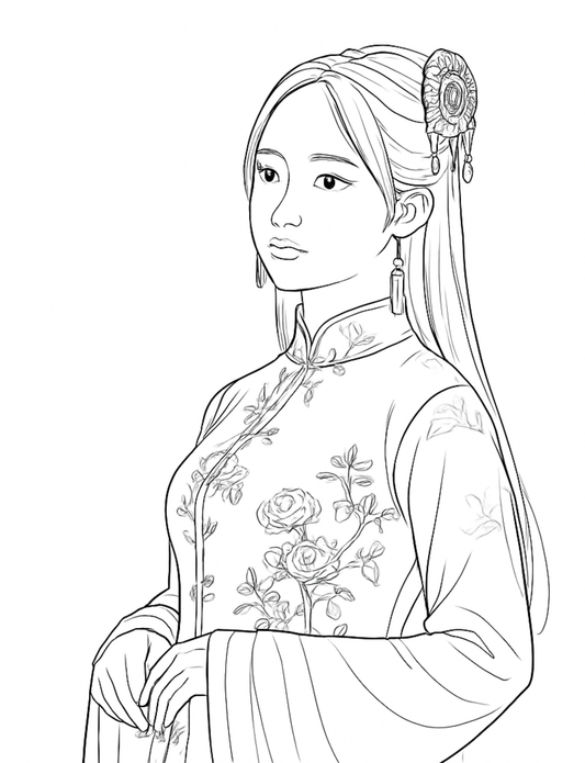 single chinese woman coloring page