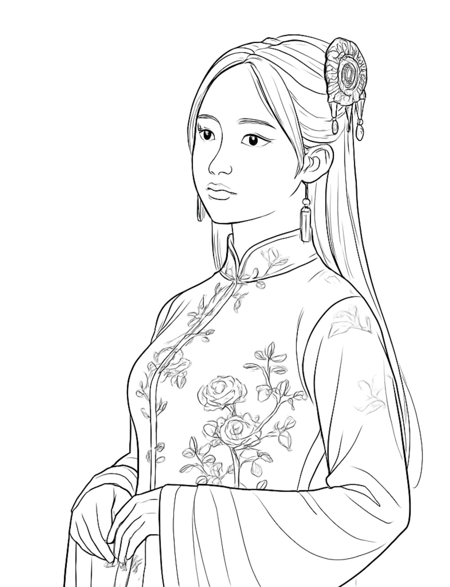 single chinese woman coloring page