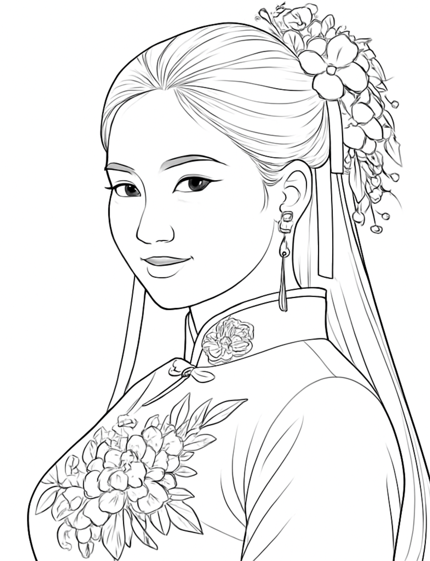 Chinese Women Coloring Book – 27 Elegant Designs for Relaxation and Mindfulness (Printable PDF)